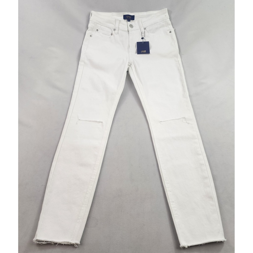 Roberto Cavalli Class White Skinny Jeans Womens 26 Distressed Raw Hem Zips